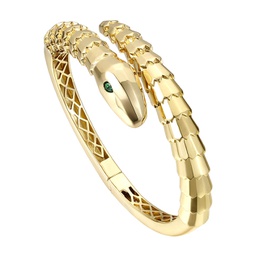rg 14k gold plated with emerald cubic zirconia textured coiled serpent bypass bangle bracelet