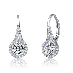 white gold plated clear round cubic zirconia partially paved and haloed solitaire drop earrings