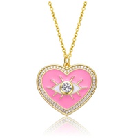 young adults/teens 14k yellow gold plated with clear cubic zirconia pink enamel heart pendant