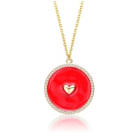 14k yellow gold plated with clear cubic zirconia and colored enamel round pendant