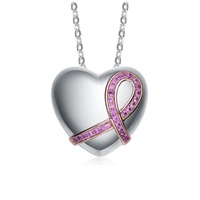 two tone with pink cubic zirconia heart pendant necklace
