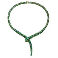 rg 14k yellow gold plated with emerald cubic zirconia blue & green enamel coiled serpent snake stiff collar necklace