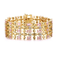 rg 14k yellow gold plated pink morganite & cubic zirconia wide geometric mesh link bracelet