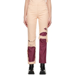 Pink & Burgundy Double Destroyed Jeans 231287F069002