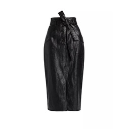 Crushed Vegan Leather Midi-Skirt