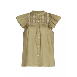Louella Ruffled Cotton Button-Front Shirt