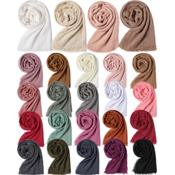 Ramede 24 Pcs Hijab Scarfs for Women Soft Cotton Blend Crinkle Scarf Lightweight Shawl Wrap for Whole Season, 24 Colors