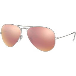 Ray-Ban RB3025 Aviator Sunglasses Matte Silver/Pink Mirror (019/Z2) RB 3025 58mm