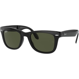 Ray-Ban Mens RB4105 601 Folding Wayfarer Square Sunglasses, Black & Crystal Green, 50 mm