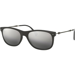 Ray-Ban Rb4318 Square Sunglasses, Matte Black/Grey Mirrored Gradient Silver, 55 mm
