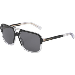 Dolce & Gabbana Mens Round Fashion Sunglasses, Top Black/Crystal/Dark Grey, One Size