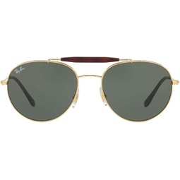 Ray-Ban RB3540 Round Sunglasses, Gold/Green, 56 mm