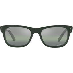 Ray-Ban Mens RB2283F Mr. Burbank Low Bridge Fit Rectangular Sunglasses, Green/Dark Green Gradient Mirrored Polarized, 55 mm