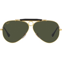 Ray-Ban RB3138 Shooter Aviator Sunglasses, Legend Gold/Green, 58 mm