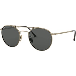 Ray-Ban Rb8147 Titanium Round Sunglasses, Demi Gloss Antique Gold/Grey, 50 mm