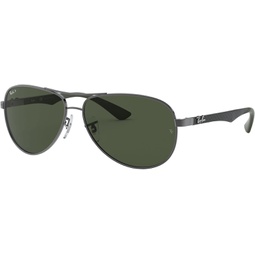 Ray-Ban Mens RB8313 Carbon Fiber Aviator Sunglasses, Gunmetal/Polarized Dark Green, 61 mm