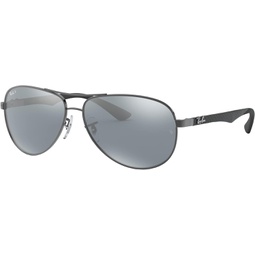 Ray-Ban Mens RB8313 Carbon Fiber Aviator Sunglasses, Gunmetal/Polarized Blue Mirrored Silver, 61 mm