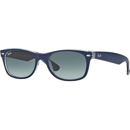 Ray-Ban RB2132 New Wayfarer Sunglasses + Vision Group Accessories Bundle for unisex-adult (Matte Blue On Transparent/Light Grey Gradient Dark Grey (605371),55)