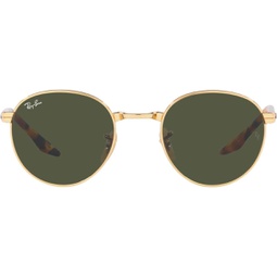 Ray-Ban RB3691 Round Sunglasses, Gold/Green, 51 mm
