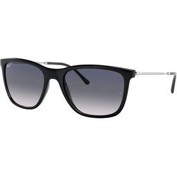 Ray-Ban Unisex Sunglasses Black Frame, Polarized Blue/Grey Gradient Lenses, 56MM