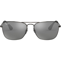 Ray-Ban RB3610 Rectangular Sunglasses, Matte Antique Black/Grey Mirrored Silver, 58 mm