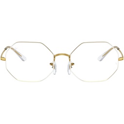 Ray-Ban RX1972V Octagon Prescription Eyeglass Frames, White On Legend Gold/Demo Lens, 54 mm