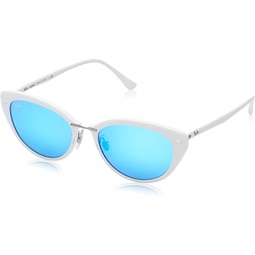 Ray-Ban Womens Rb4250 Rectangular Sunglasses, Shiny White/Green Mirrored Blue, 52 mm