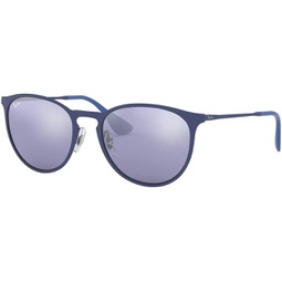 Ray-Ban Rb3539 Erika Metal Round Sunglasses, Rubber Electric Blue/Blue Light Flash Grey, 54 mm