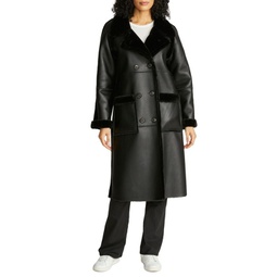 Faux Shearling Leather Overcoat