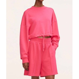 drawcord terry sweatshirt in hot pink