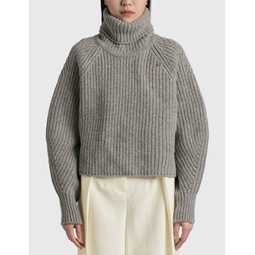 Chunky Wool Roll Neck Cropped Belted Sweater