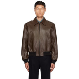 Brown Zip Leather Jacket 232775M181001