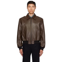 Brown Zip Leather Jacket 232775M181001