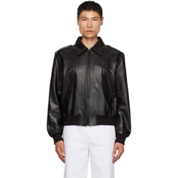 Black Zip Leather Jacket 232775M181003