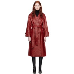 Red Veda Edition Leather Trench Coat 241892F067001