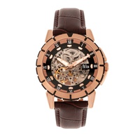 Philippe Automatic Rose Gold Case Black Dial Genuine Brown Leather Watch 41mm