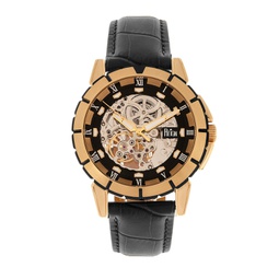 Philippe Automatic Rose Gold Case Black Dial Genuine Black Leather Watch 41mm