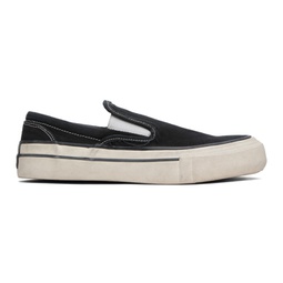 Black Washed Canvas Slip-On Sneakers 241923M237003