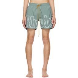 Green Printed Swim Shorts 241923M193020
