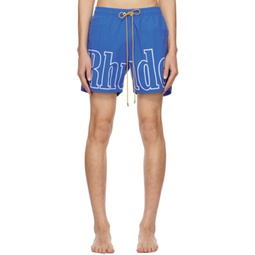 Blue Printed Swim Shorts 241923M193019