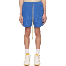 Blue Embroidered Shorts 231923M193004