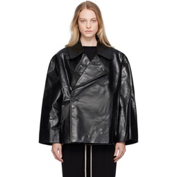 Black Cropped Drella Leather Jacket 232232F064002
