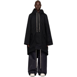 Black Hooded Denim Coat 232126M176000