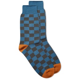 RoToTo Checkerboard Crew Sock Blue & Grey