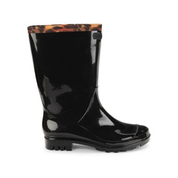 Faux Leather Mid Calf Rain Boots