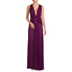 Plunge Crepe Column Gown