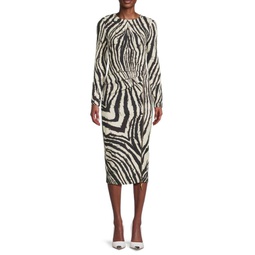 Zebra Print Midi Sheath Dress
