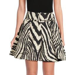 Zebra Print Belted Mini Skirt