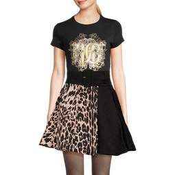 Belted Leopard Fit & Flare Skirt