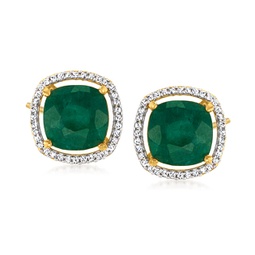 emerald and . diamond earrings in 18kt gold over sterling